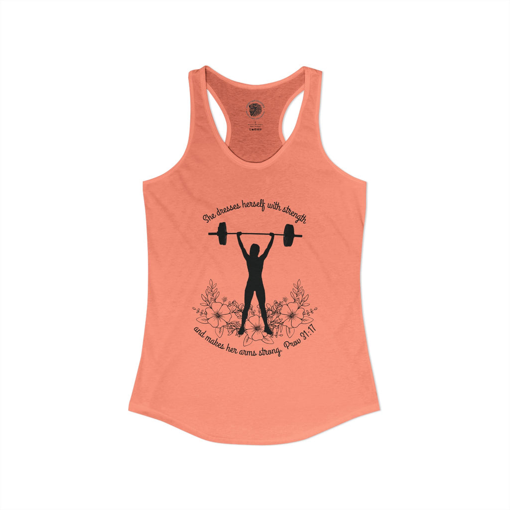 She dresses herself with strength tank top