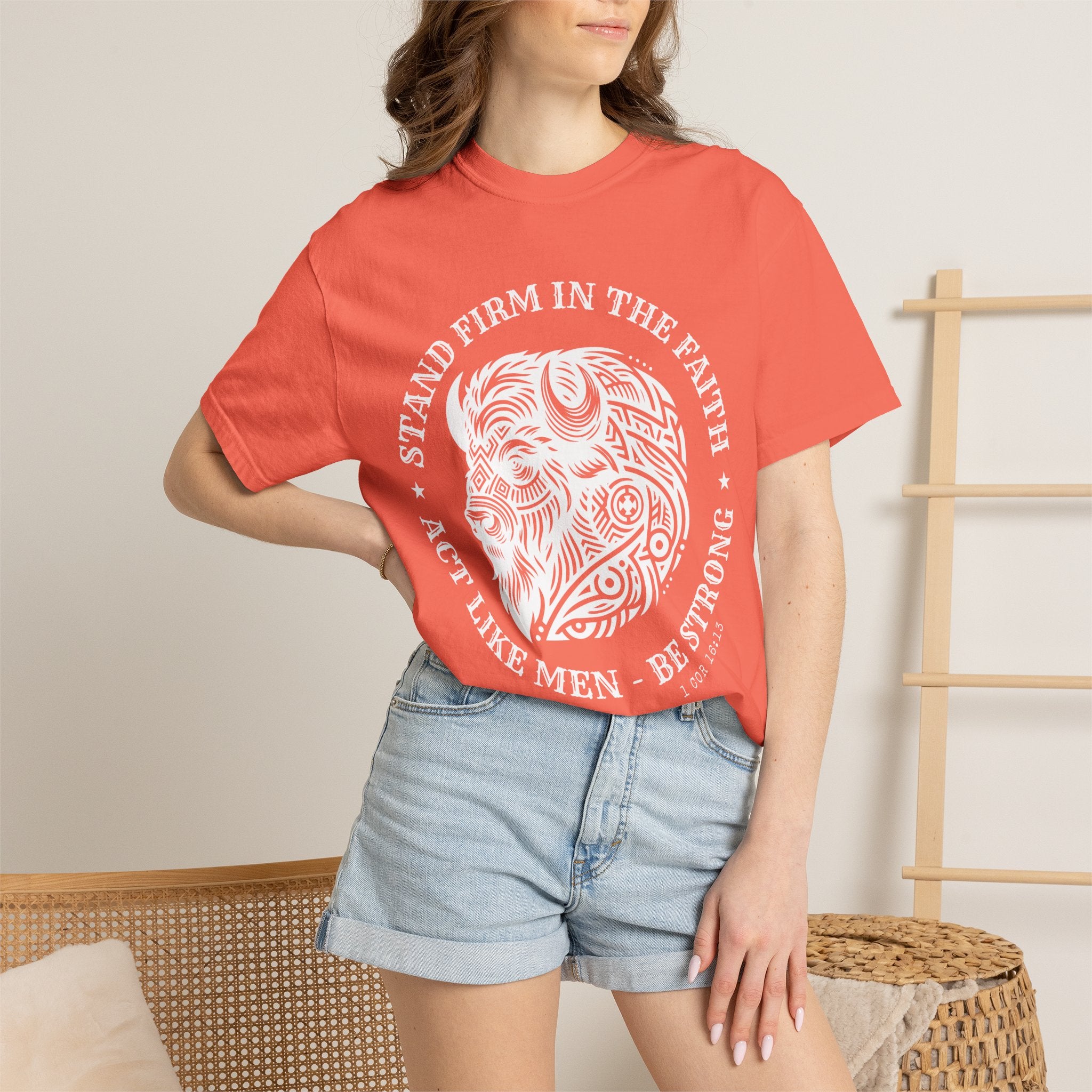 Stand Firm in the Faith Buffalo Illustration T-shirt | Act Like Men Be Strong