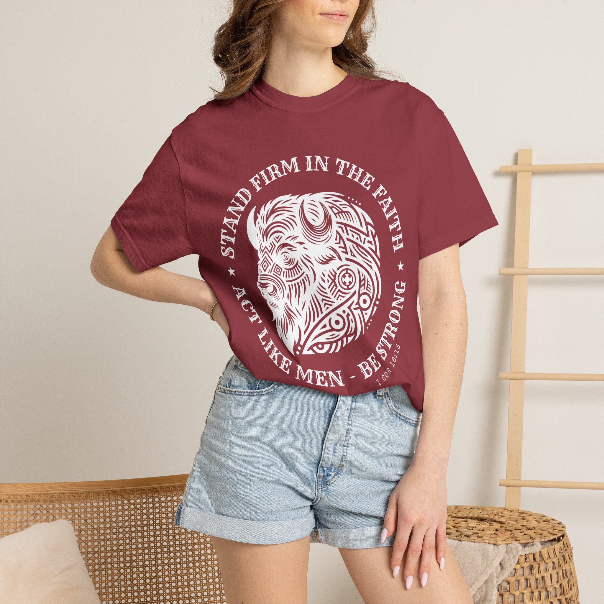 Stand Firm in the Faith Buffalo Illustration T-shirt | Act Like Men Be Strong