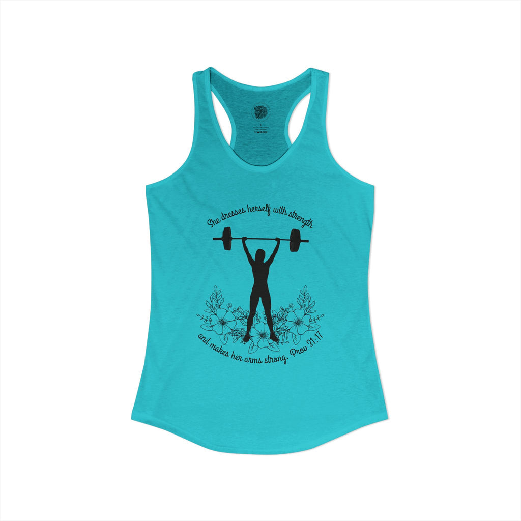 She dresses herself with strength tank top