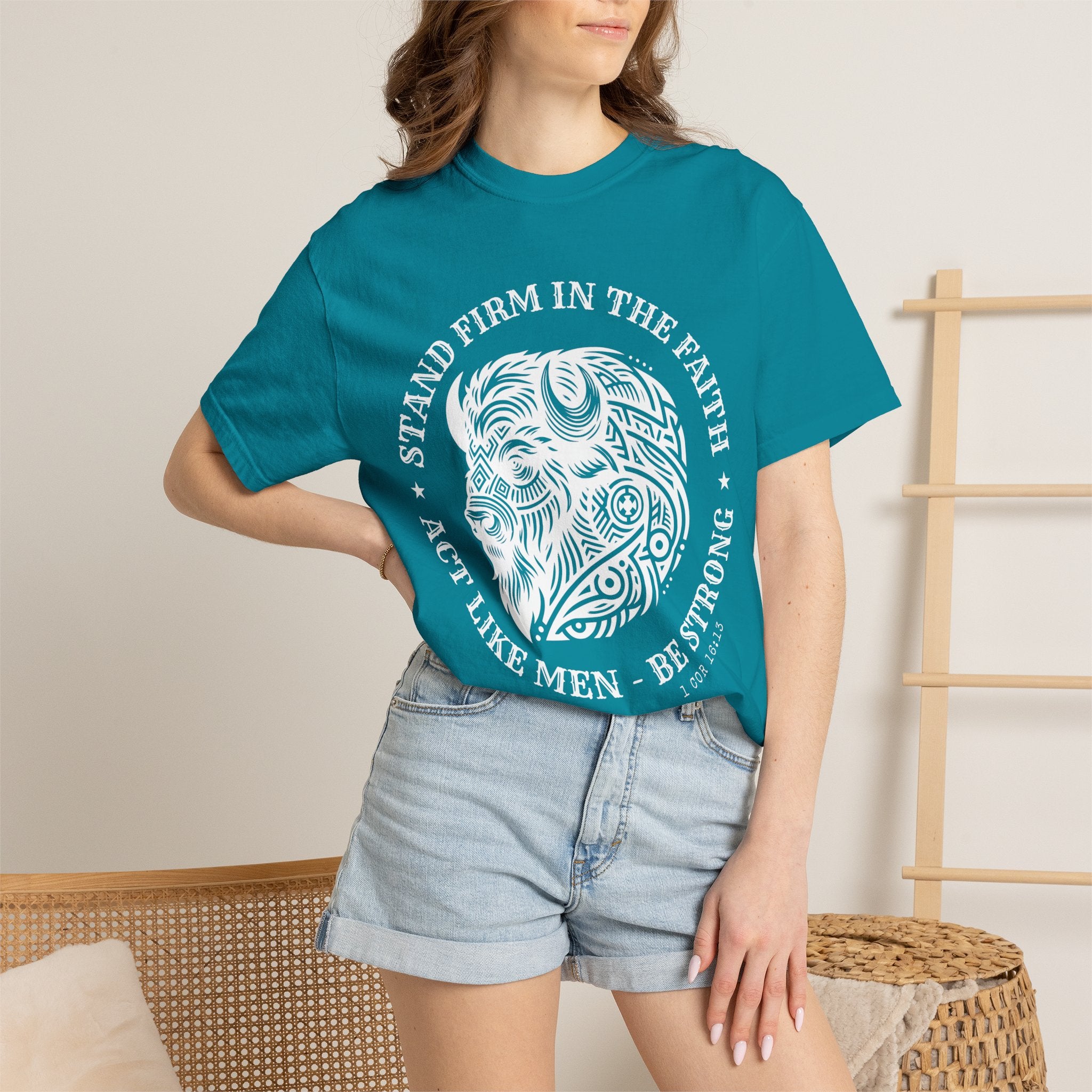 Stand Firm in the Faith Buffalo Illustration T-shirt | Act Like Men Be Strong