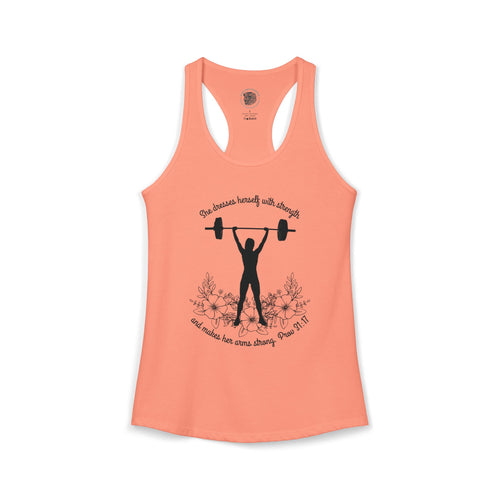 She dresses herself with strength tank top