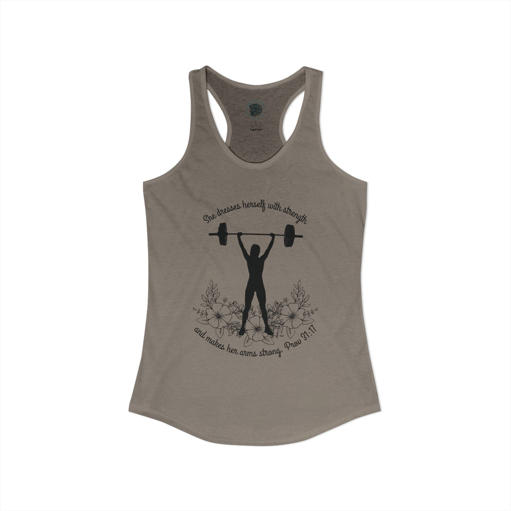 She dresses herself with strength tank top