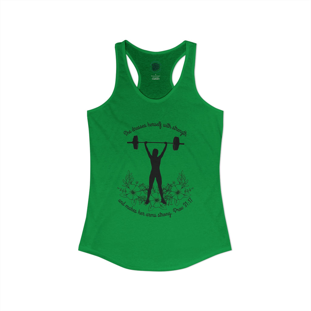 She dresses herself with strength tank top