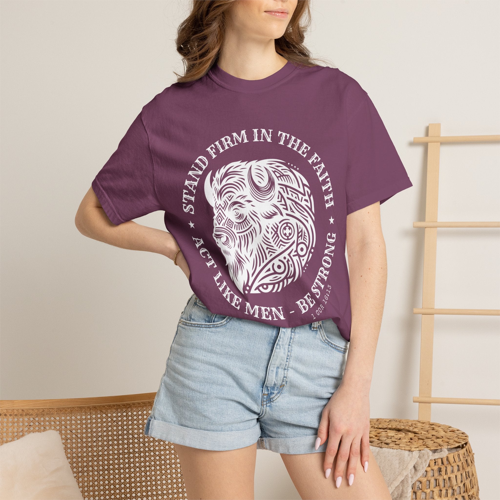 Stand Firm in the Faith Buffalo Illustration T-shirt | Act Like Men Be Strong