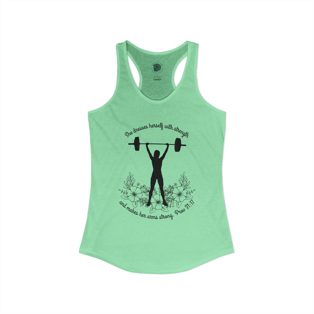 She dresses herself with strength tank top