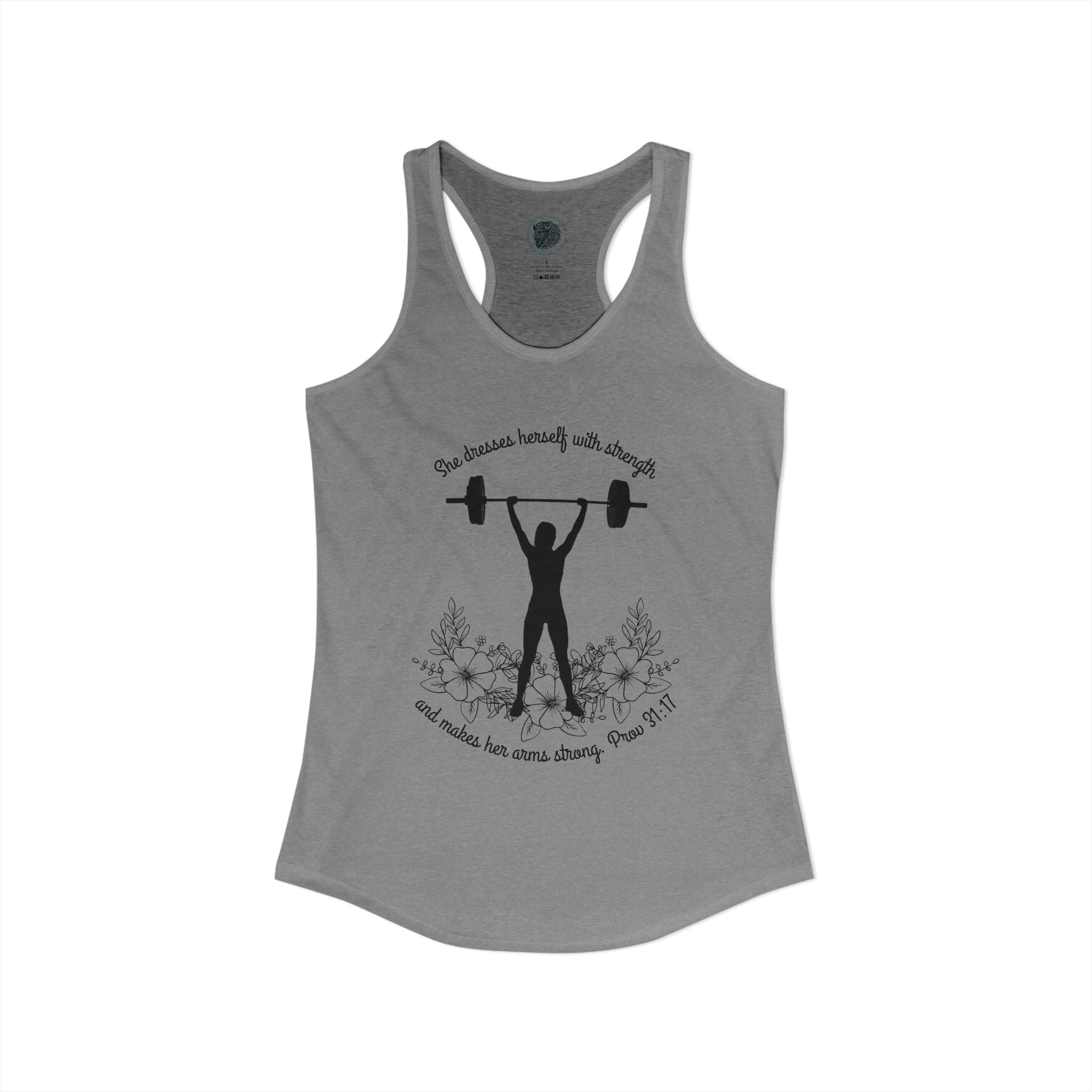 She dresses herself with strength tank top