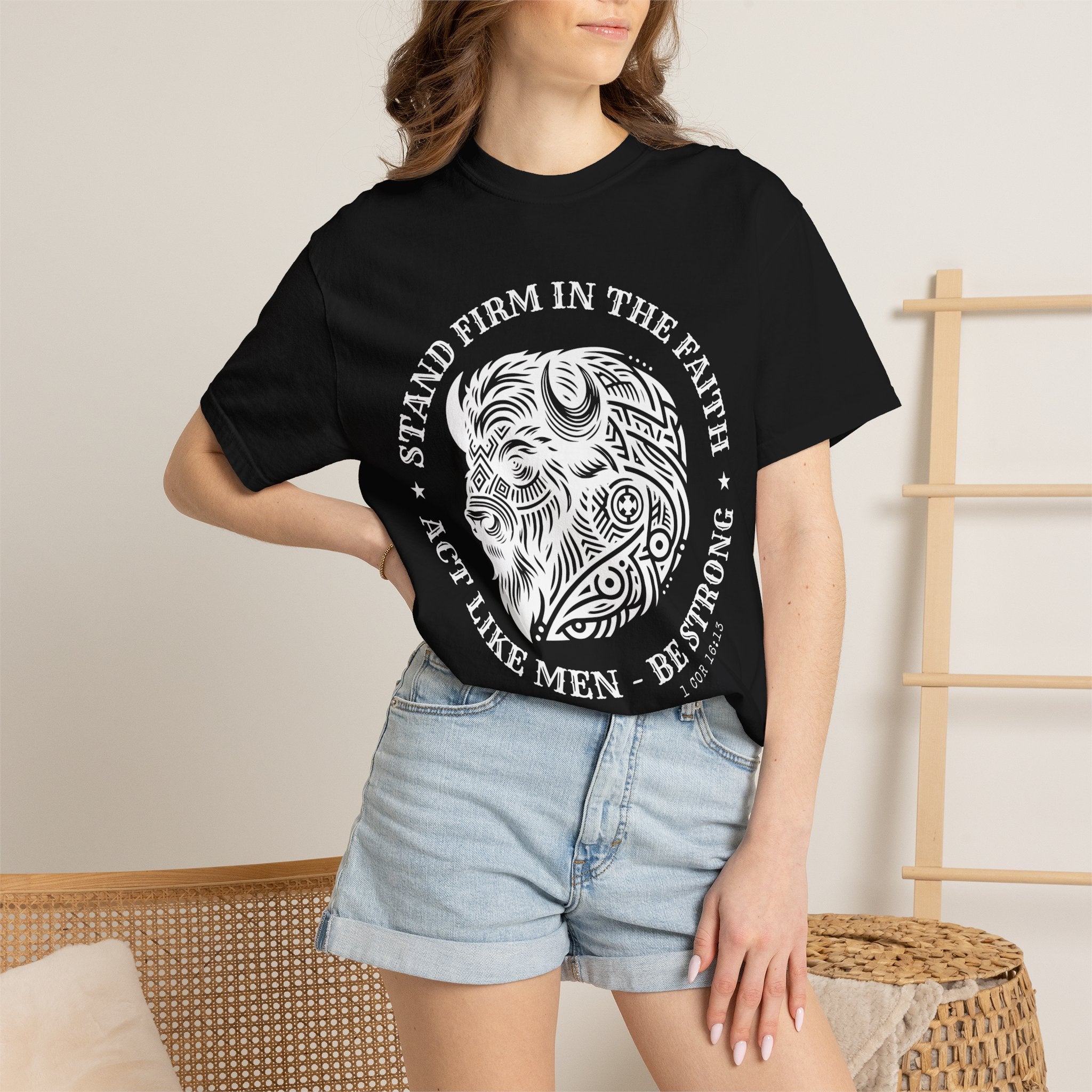 Stand Firm in the Faith Buffalo Illustration T-shirt | Act Like Men Be Strong