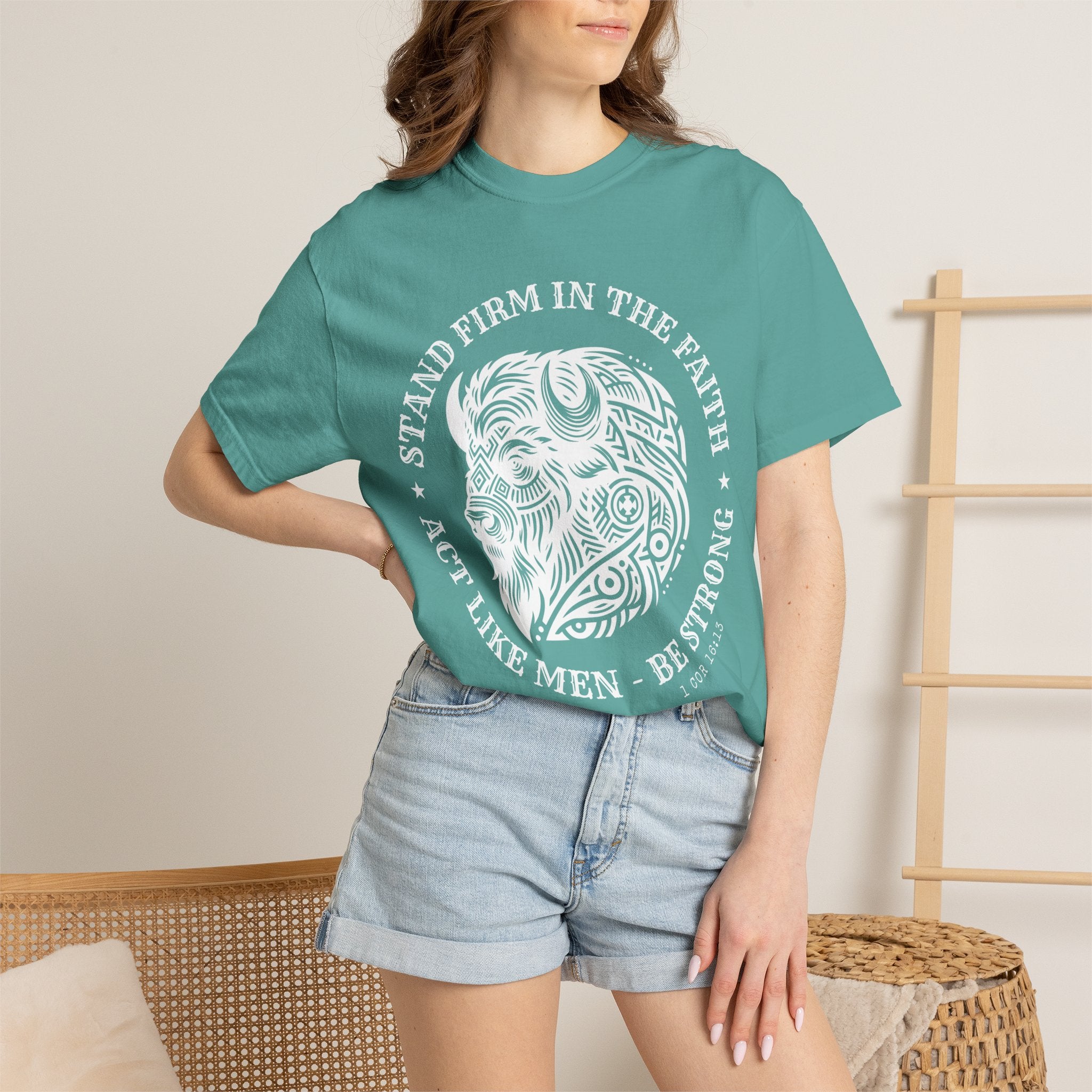 Stand Firm in the Faith Buffalo Illustration T-shirt | Act Like Men Be Strong