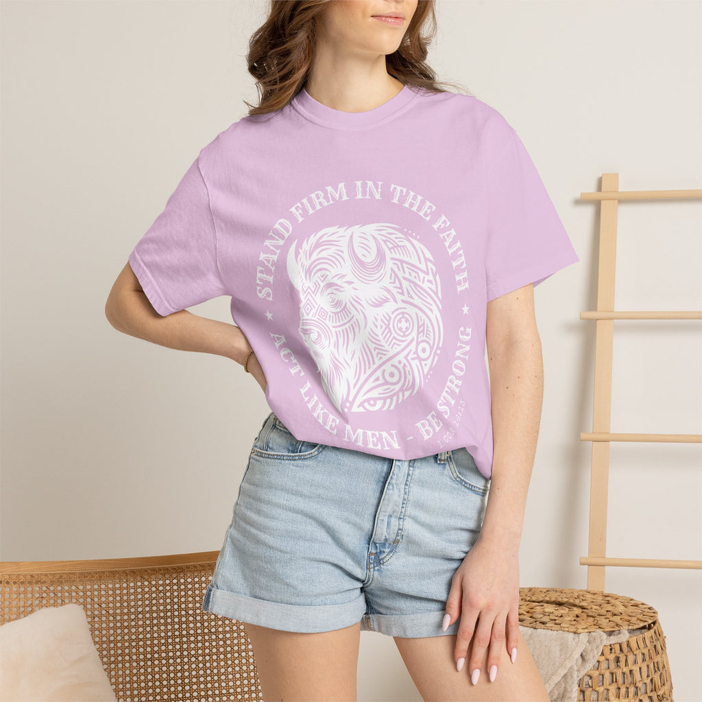 Stand Firm in the Faith Buffalo Illustration T-shirt | Act Like Men Be Strong