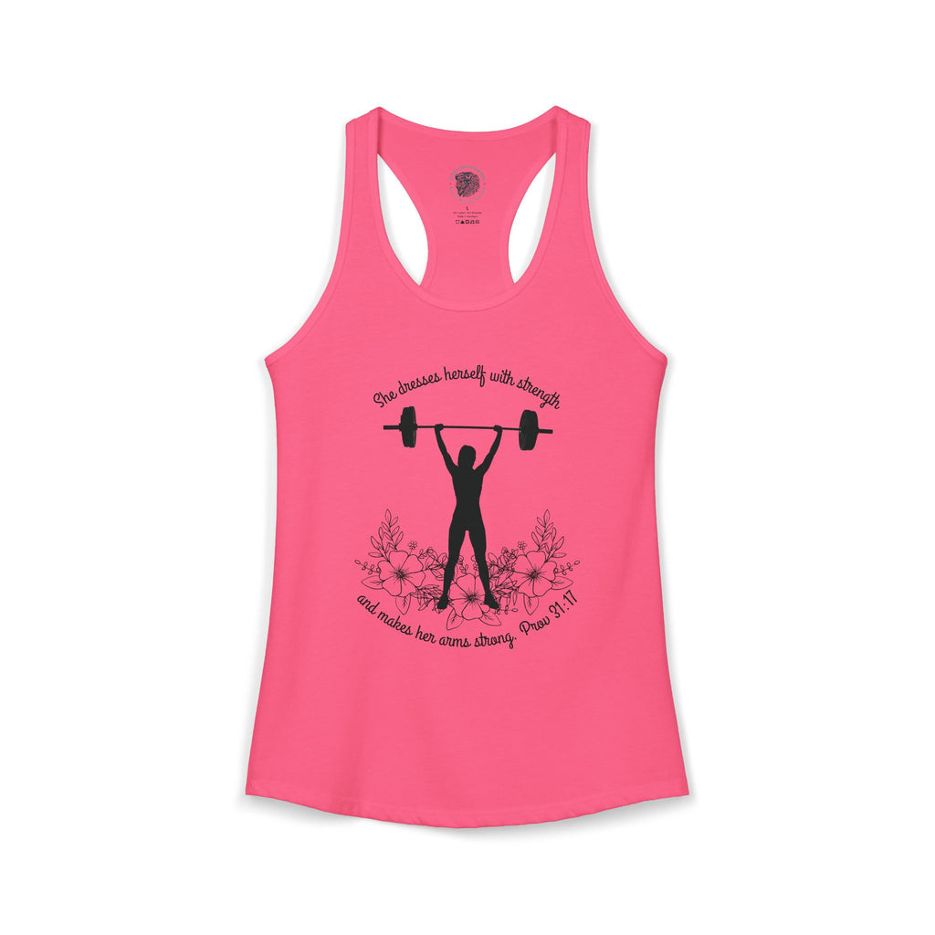 She dresses herself with strength tank top