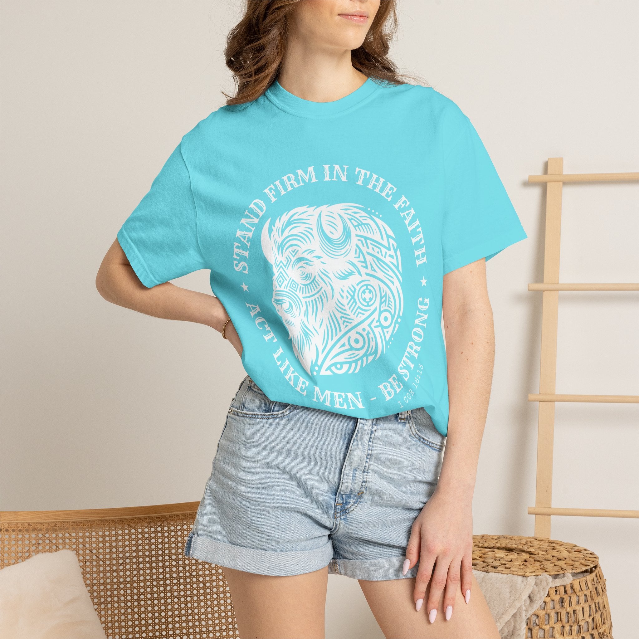 Stand Firm in the Faith Buffalo Illustration T-shirt | Act Like Men Be Strong